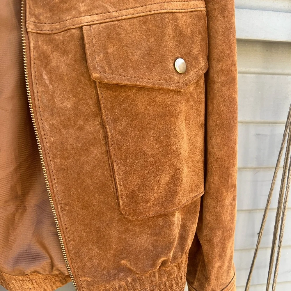 Zara Tan Suede Bomber Jacket - Picture 3 of 5